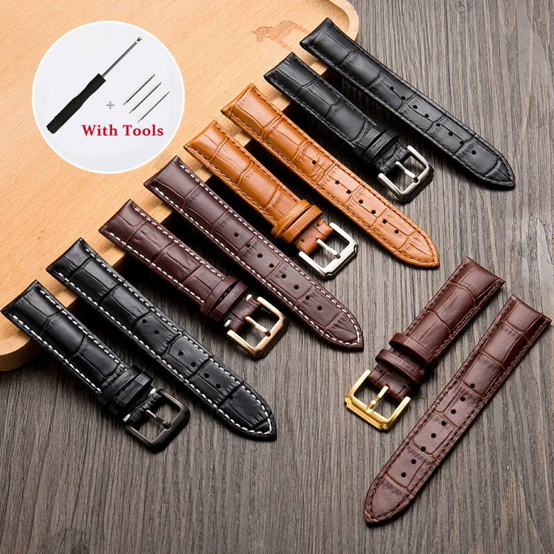 

High Quality Watch Strap 16 18 19 20 21 22 24mm Calfskin Genuine Leather Universal Flat Interface Watch Bands Belt Accessories