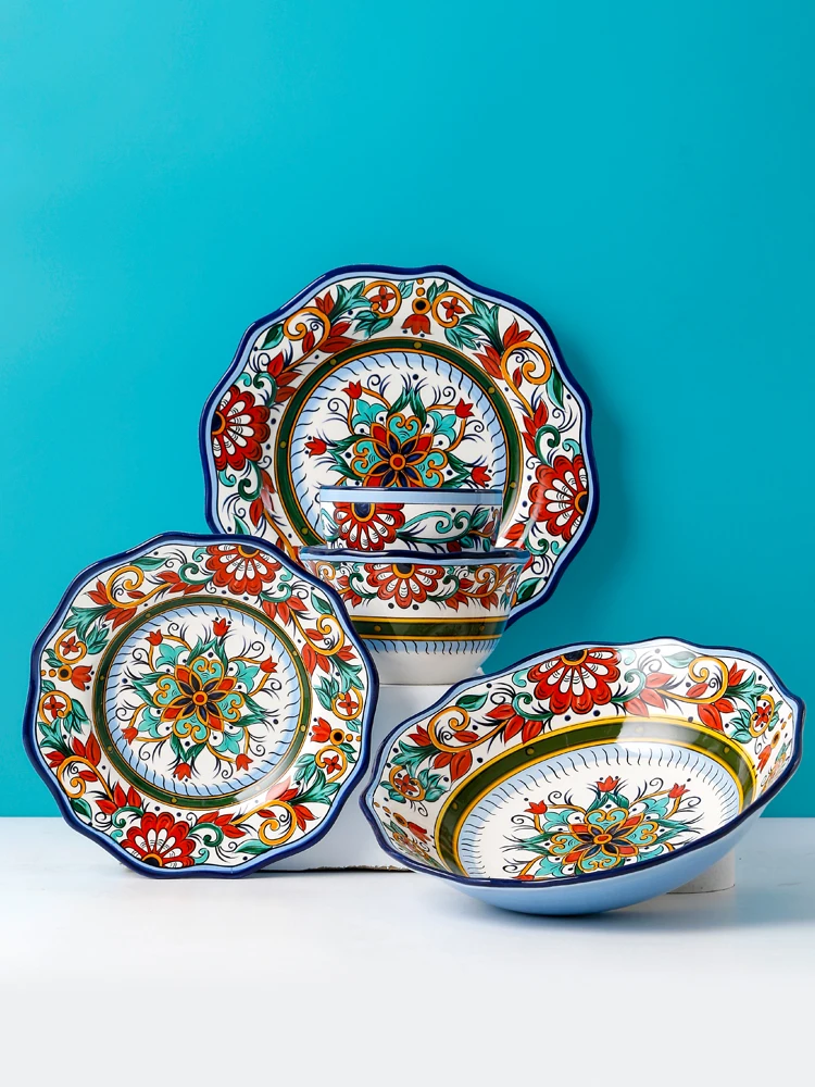 

American Sle Cerc Plate Creative Hand-Painted Artistic Dinner Plate Underglaze Color Steak Plate Square Western Cuisine