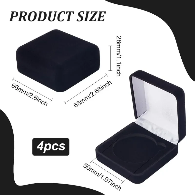 4 Pcs 50mm Black Velvet Challenge Coin Storage Gift Box 2.58x2.58x1.4 Square Badge Presentation Display Box Single School Emblem