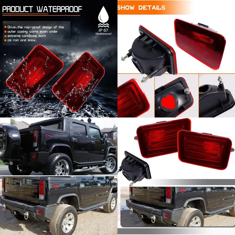 

Hummer H2 2005-2009 Rear Bumper Reflectors & Tail Light Housings, Replacement Red Lens