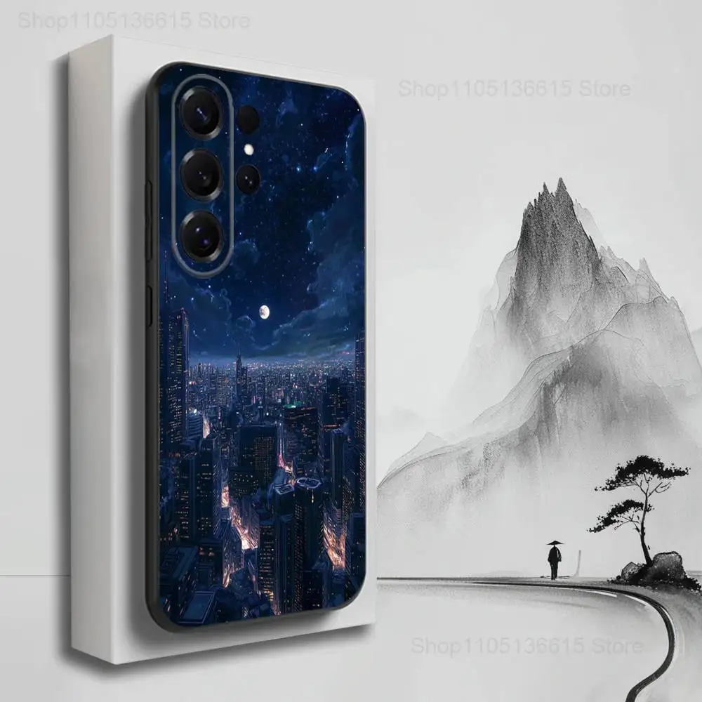 Capa de telefone com visão noturna de desenho animado azul para Samsung S25, S24, S23, S22, S21, S20, S10, S9, Ultra, Plus, Lite, FE, capa preta de silicone macio
