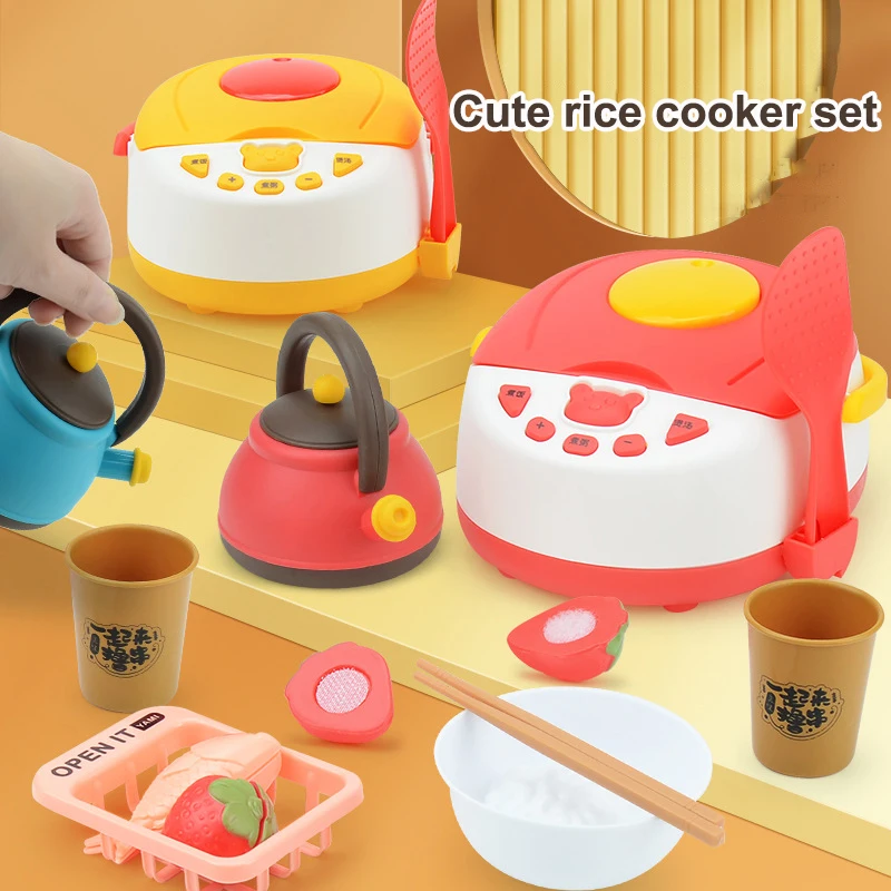 Simulation Children's Play House Electric Rice Cooker Tableware Food Toy Set Kitchen Appliance Model Children's Educational Toys