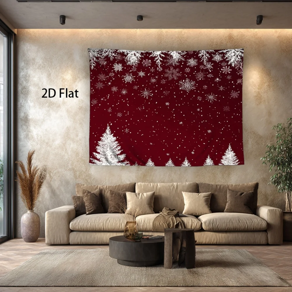 1pc Large Red & Snowflake & Pine Tree Christmas Tapestry - Elegant Winter Wall Hanging Decor with Deep Red Background, Durable P