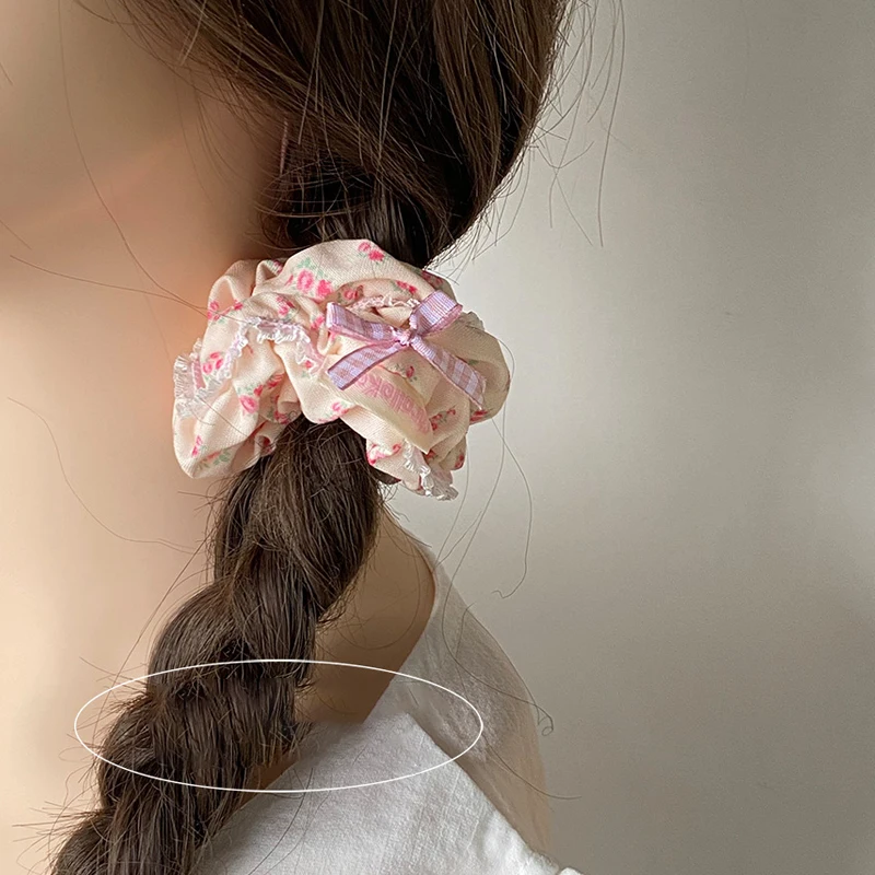 Cincin Rambut Pita Renda Bunga Merah Muda untuk Anak Perempuan Aksesori Kualitas Tinggi Gaya Lucu Manis 1/2 Buah