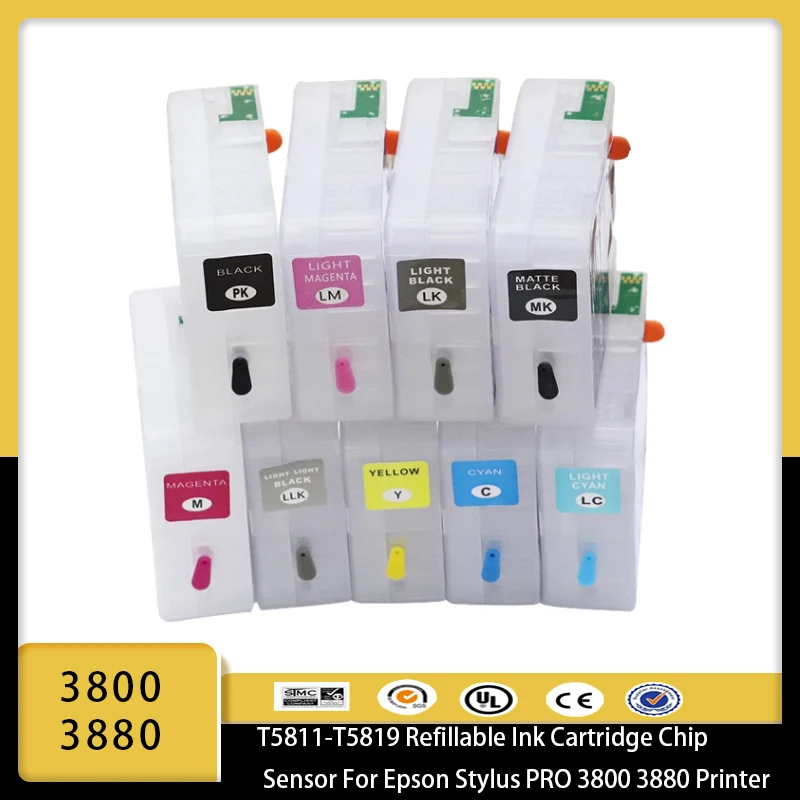 Vilaxh T5801-T5809 T5811-T5819 مستشعر رقاقة خرطوشة الحبر القابلة لإعادة الملء للطابعة Epson Stylus PRO 3800 3880