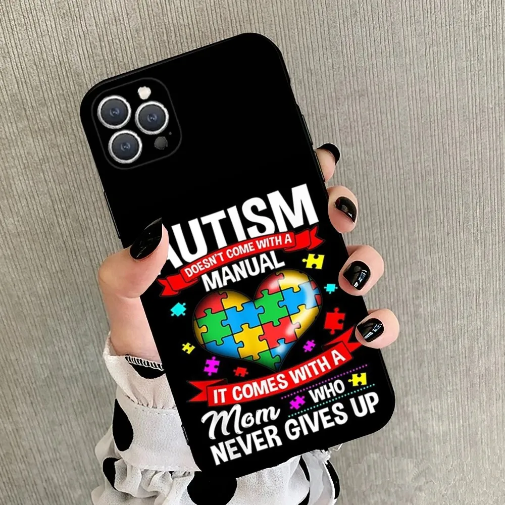 Autism Support Puzzle   Phone Case For iPhone 15,14,13,12,11,Plus,Pro Max,XS,X,XR,SE,Mini,8,7 Soft Silicone Black Cover