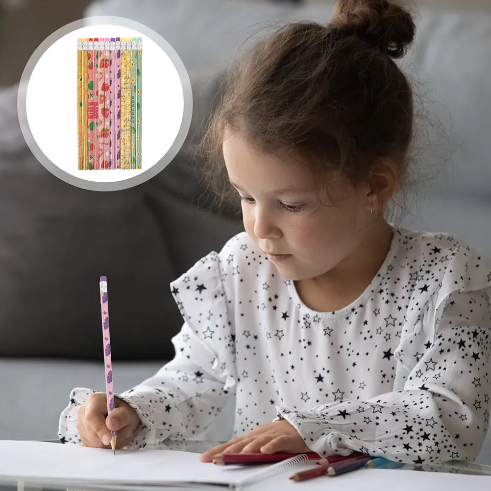 36pcs Fruit-Shaped Wooden Pencils with Erasers – Cute Novelty Stationery for Kids & Students