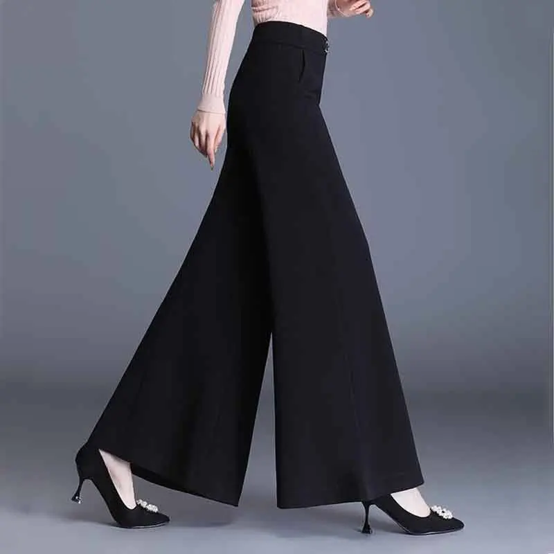 Korean Clothing Women Black Flare Pants Spring Autumn Office Lady Versatile Loose Fashion Casual High Waist Wide Leg Trousers