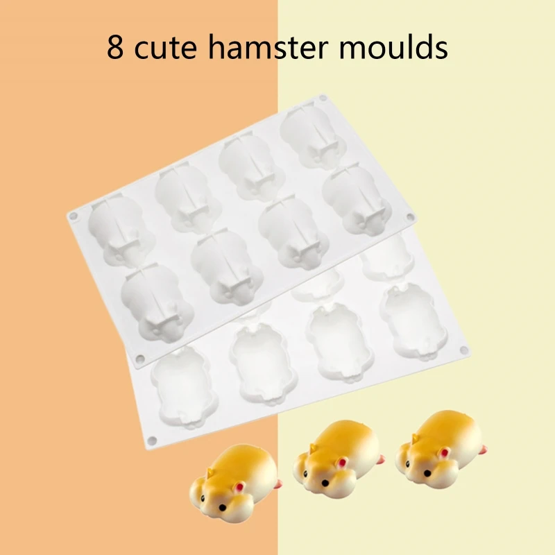 Chocolate Candy Sugar Craft 8-Cavity Cute Hamster Shape Mold Cake Decorating Tool Silicone Soap Mold Kitchen Gift