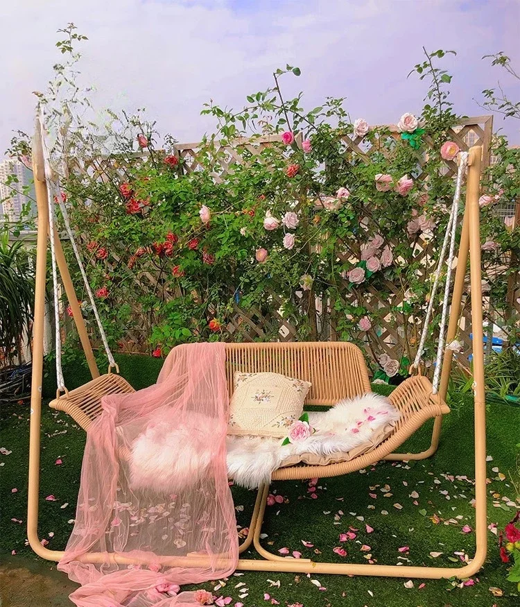 

Flower outdoor swing courtyard swing outdoor double hammock small courtyard Internet celebrity garden swing chair hanging chair