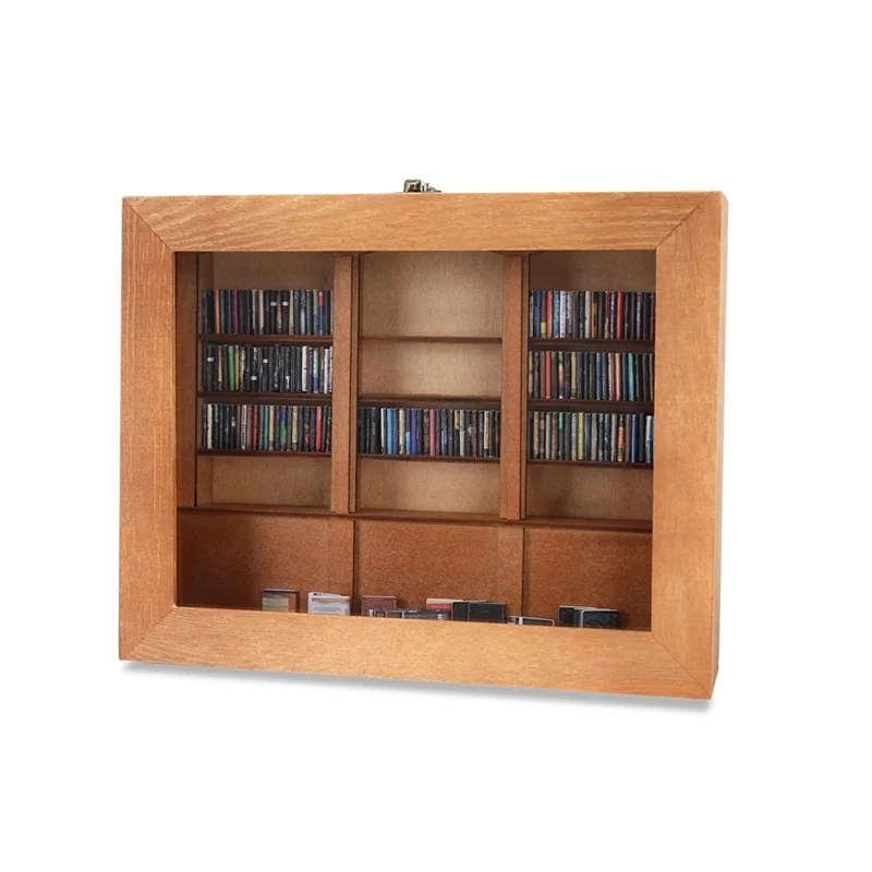 ABXF-Relief Anxiety Bookshelf With 200Books Miniature Library Wooden Bookshelf Fidget Shake Away Your Anxiety Creative A