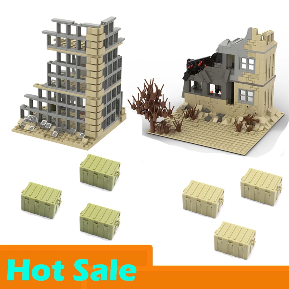 

Abandoned Ruined Buildings MOC WW2 Military Base DIY Scenes Building Blocks Set Parts Gift for Army Soldier Figures Toys Kids