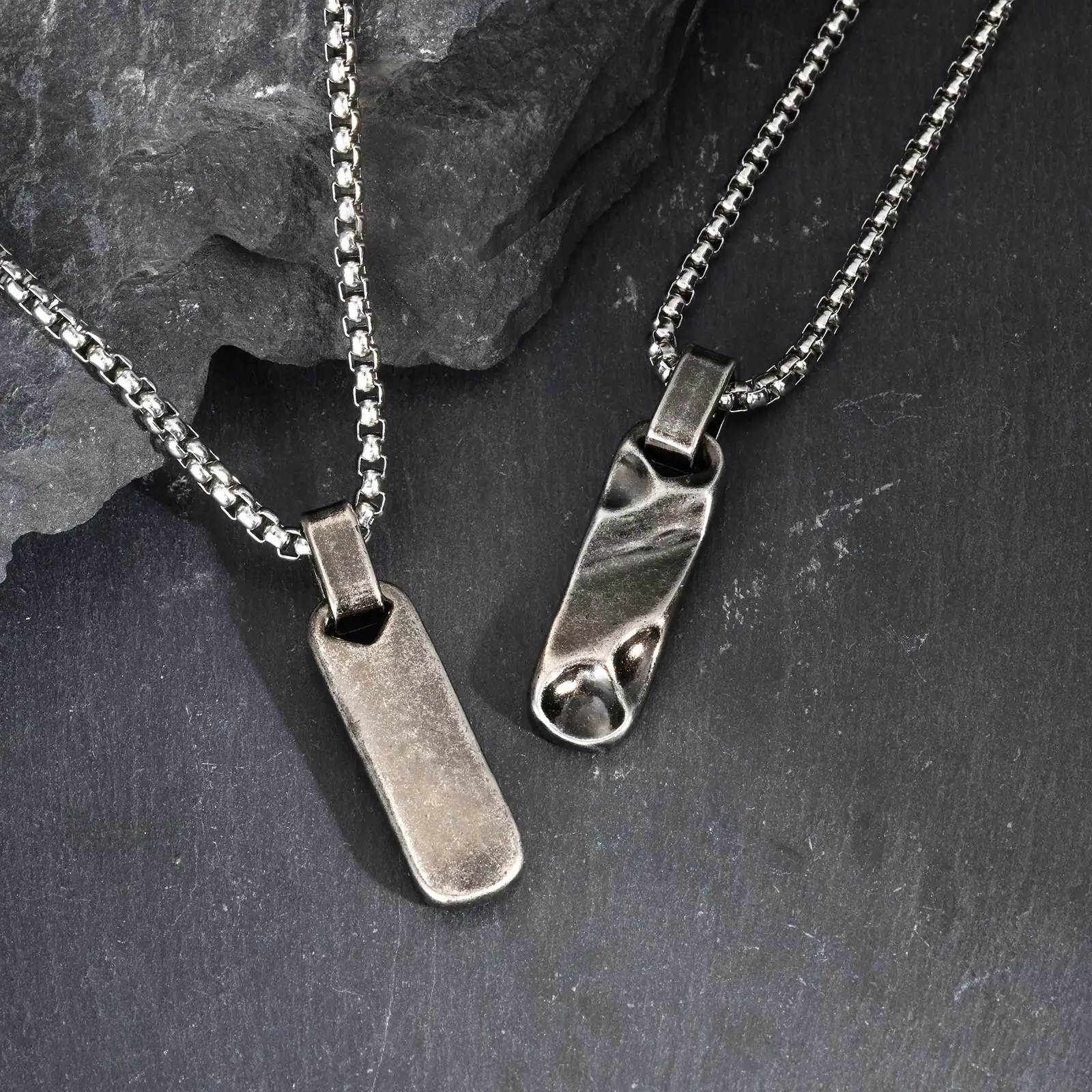 Kleine Dogtag-Anhänger-Halsketten für Männer und Jungen, Vintage-Edelstahl, gehämmerte Textur, Militär-Erkennungsmarken-Halsband, Geschenk – Detail 4