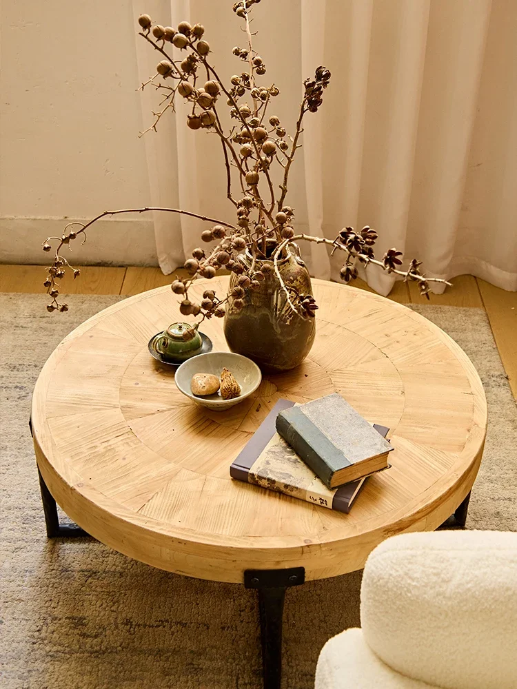 Solid wood small tea table, living room, balcony next to sofa, household coffee table, medieval Nordic wabi-sabi wind