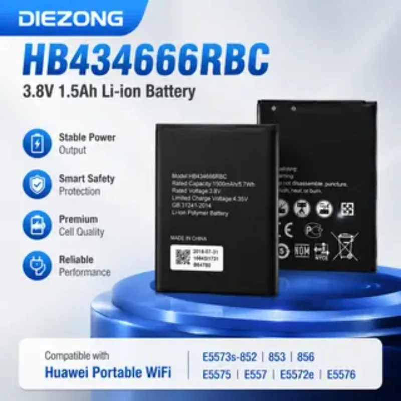 In Stock New HB434666RBC 3.8V 1500mAh Battery for Huawei Portable WiFi E5573s-852 853 856 E5575 E557 5572e5576 Lithium Battery