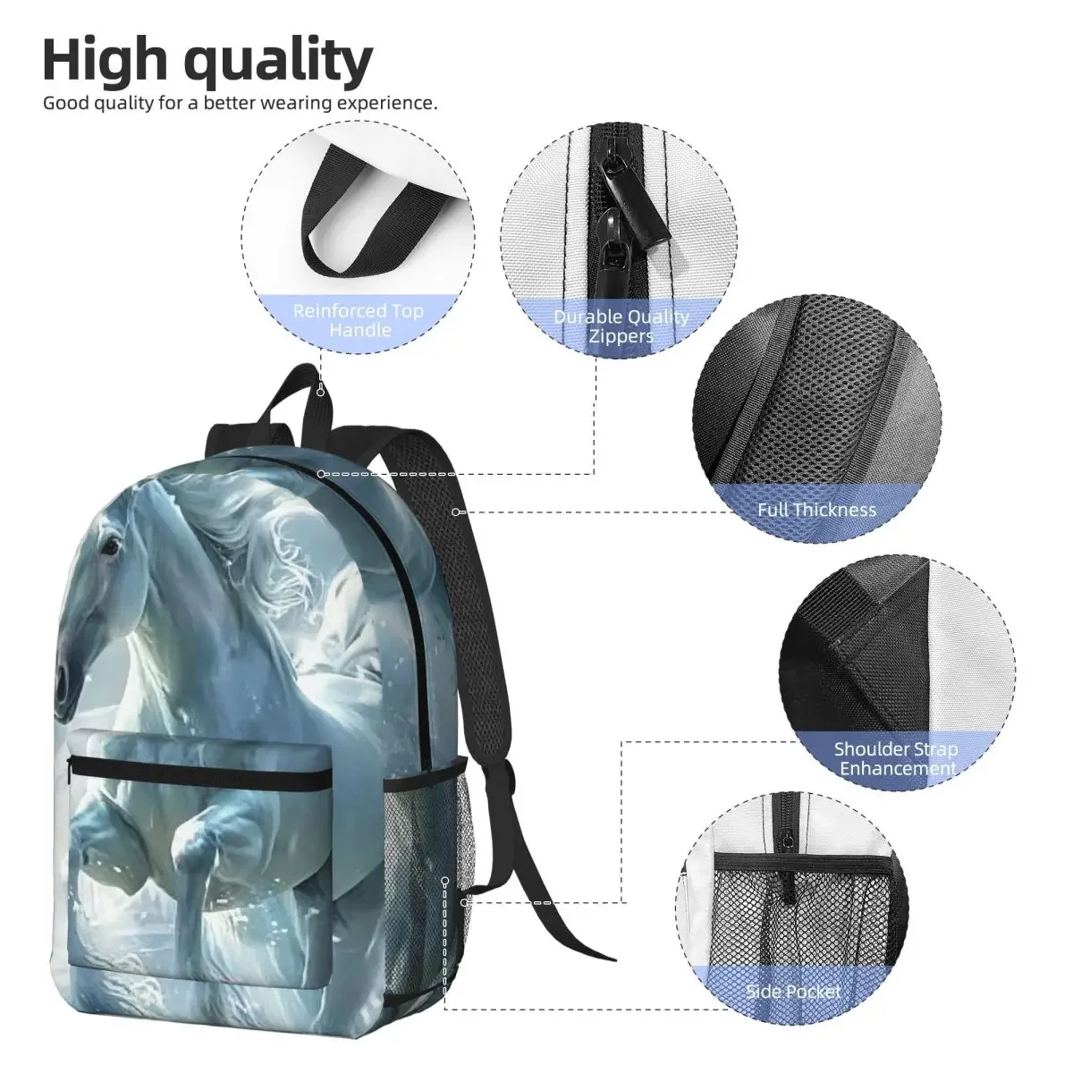 White Unicorn In The Snow Design Backpack Student BookBag Kids School Bag Computer Shoulder Bags for Men Women