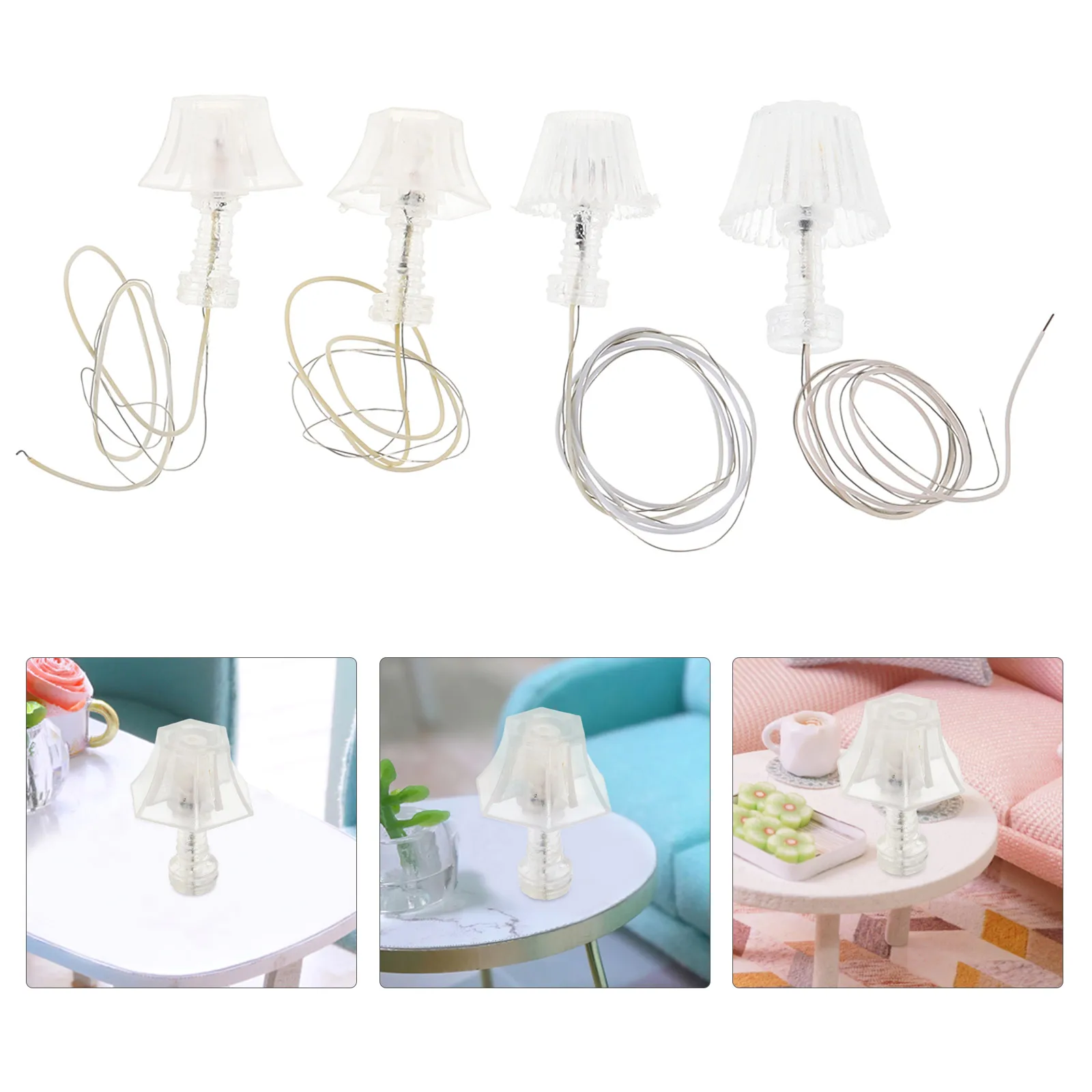 

4pcs Glowing Small Desk Lamp Set For Dollhouse Decoration Miniature Table Light Soft Glow Diy Kit Dollhouse Accessories