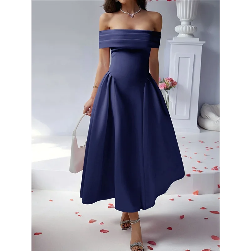 【SEE】Vestido de noche largo con cremallera y cóctel con hombros descubiertos para mujer