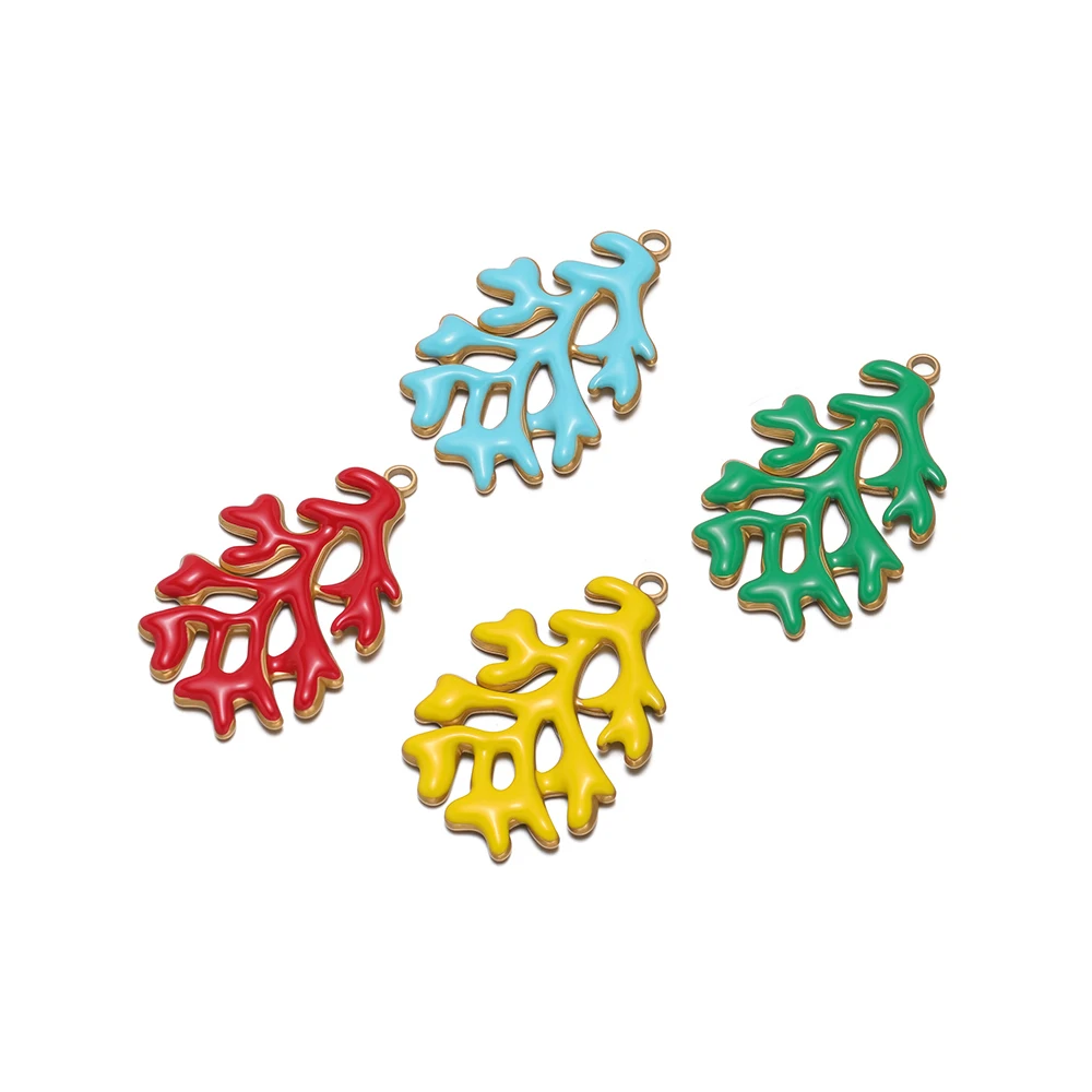 5 قطعة الفولاذ المقاوم للصدأ المينا البحر المرجان Charms قلادة المعلقات DIY بها بنفسك رائعة صنع المجوهرات أقراط سوار النتائج الحرفية