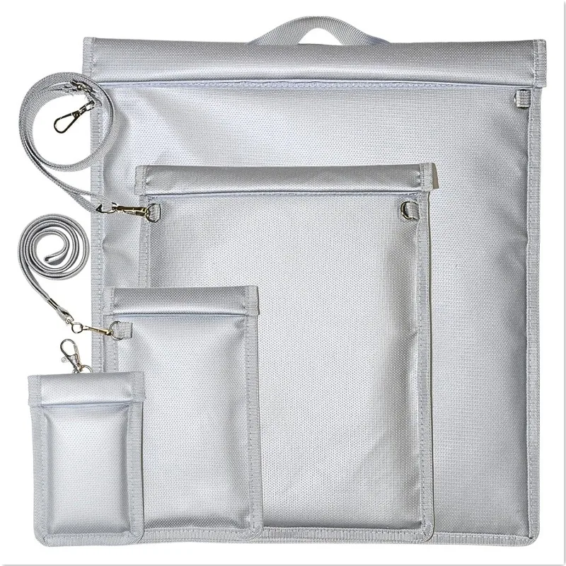 4Pcs Silver Faraday Bags Waterproof Fireproof RFID Signal Shielding Bag for Laptops Tablets Mobile Phones and Car Keys