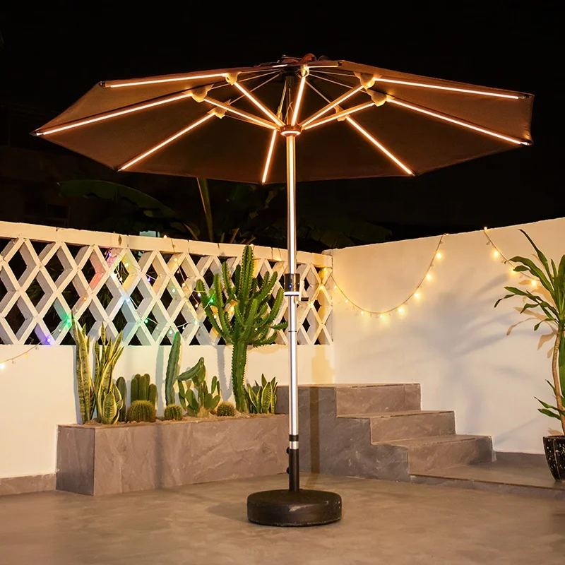 

Modern Outdoor Patio Furniture Set Parasol Garden Cafe Bistro Restaurant Umbrella With LED Solar Lights Patio Umbrellas
