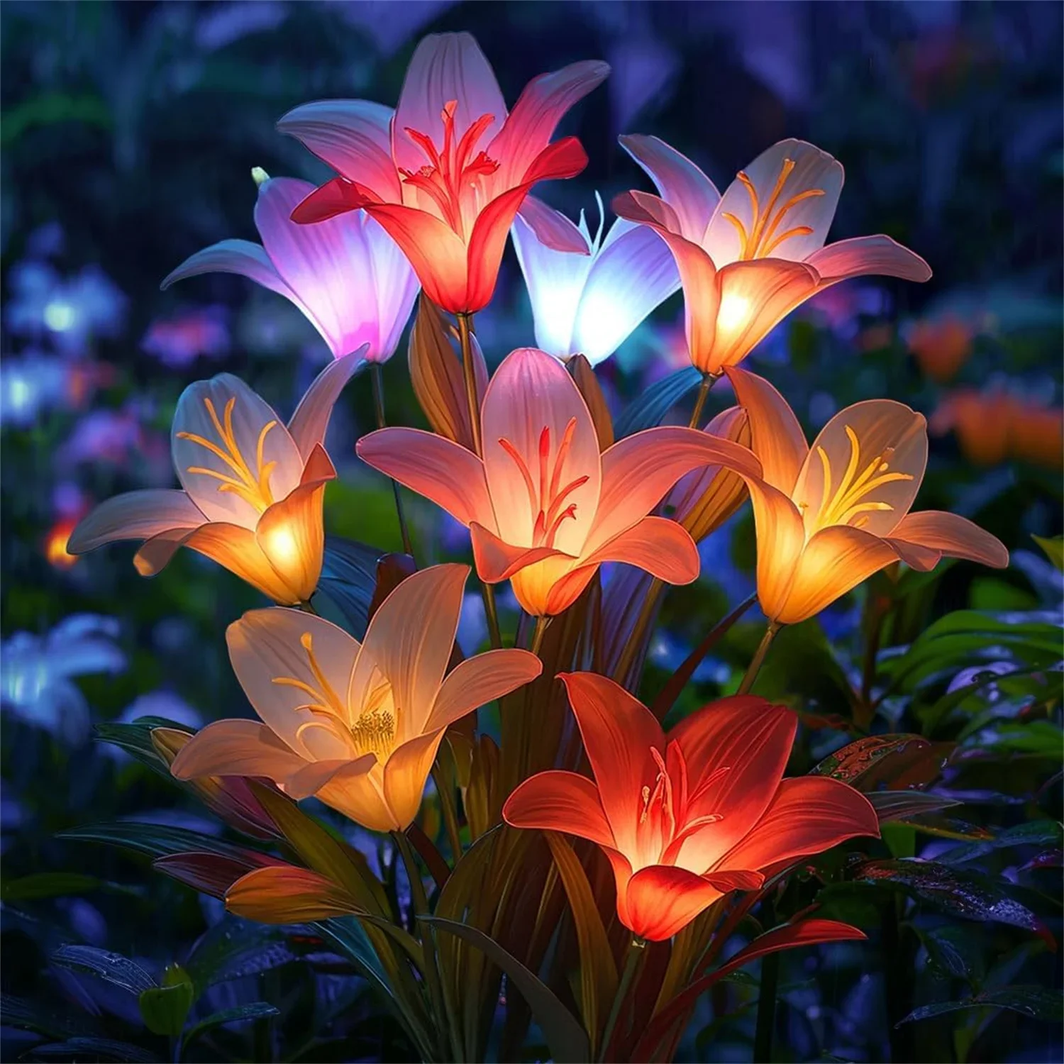 LED Solar Lily Flowers Lights Outdoor Waterproof Garden Decoration Lamp for Home Yard Lawn Walkway Backyard Landscape Lighting