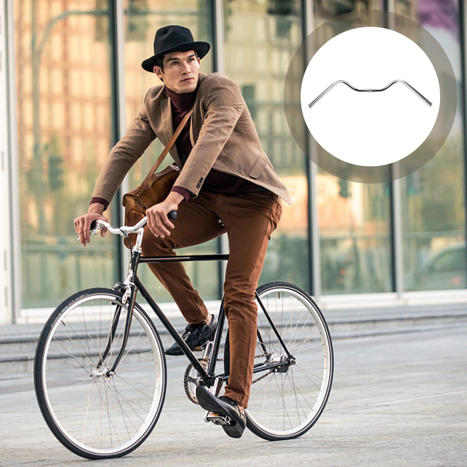 

U Shaped Bike Handlebar for Mountain Cycling Retro Stainless Steel Handlebar Replacement Outdoor Ride Sturdy Lightweight