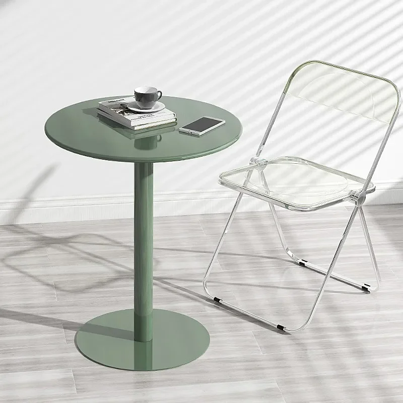 Mesas de café redondas pequenas, mesa lateral moderna simples, Leisure Iron Art Photo Dining Table, 60cm