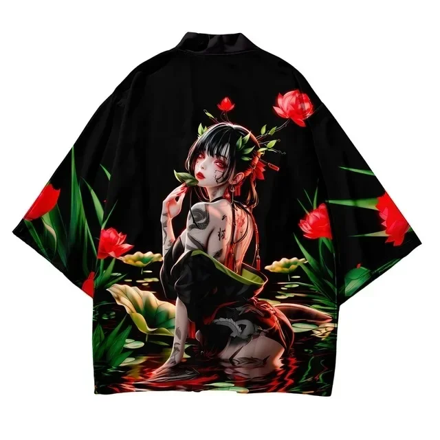 ثوب الكيمونو الياباني سترة الرجال الصيف جديد هاوري الساموراي كيمونوس الكاراتيه الشارع الشهير قميص كيمونو Japones رجالي هاوري يوكاتا قمصان