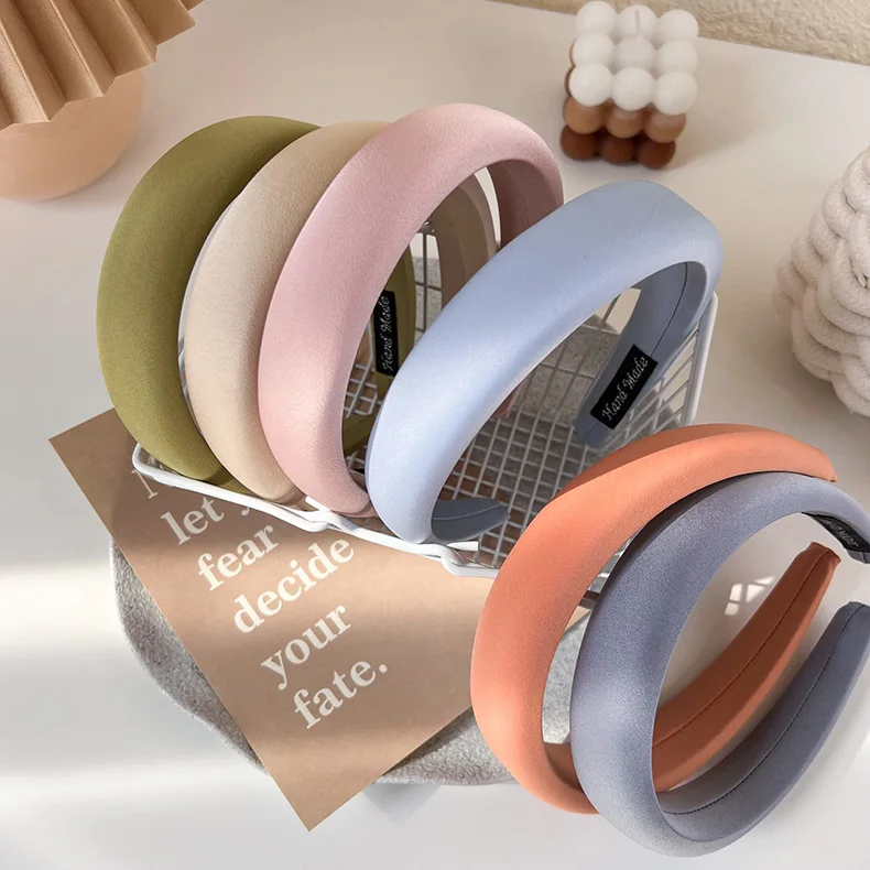 

Headband Satin Candy Color Wide Crown Lifting Face Slimming Sponge Spring Summer Elegant Daily Hair Accessory for Women