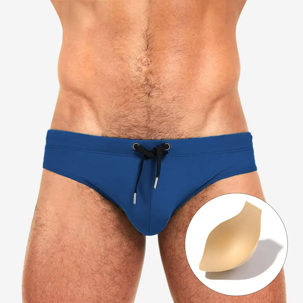 

Men's sexy close-fitting drawstring trunks with cup sizes, stylish and simple beach trunks Fashionable swim trunks for men