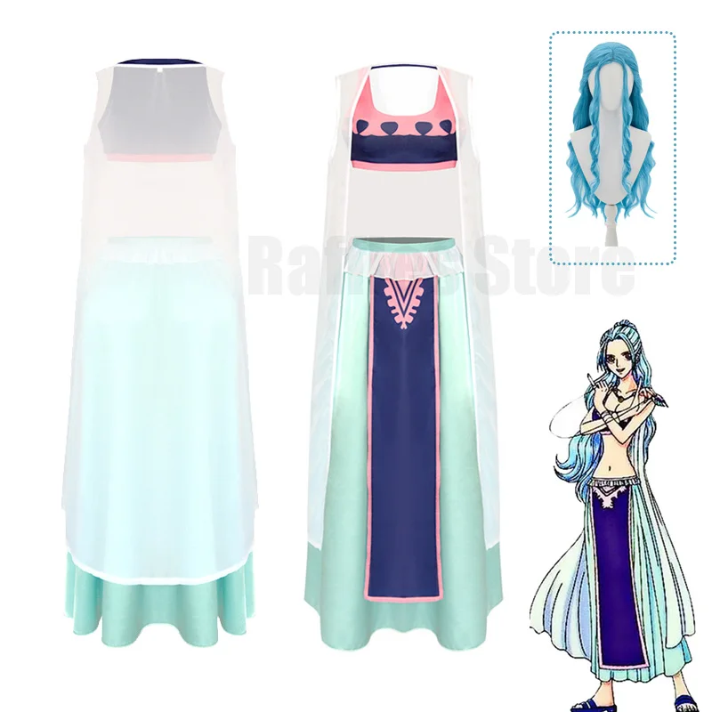 2023 New Anime Nefeltari Cosplay Blue Wig Costume Princess Vivi Miss Wednesday Cosplay Outfit Halloween Party Uniform Dress Suit