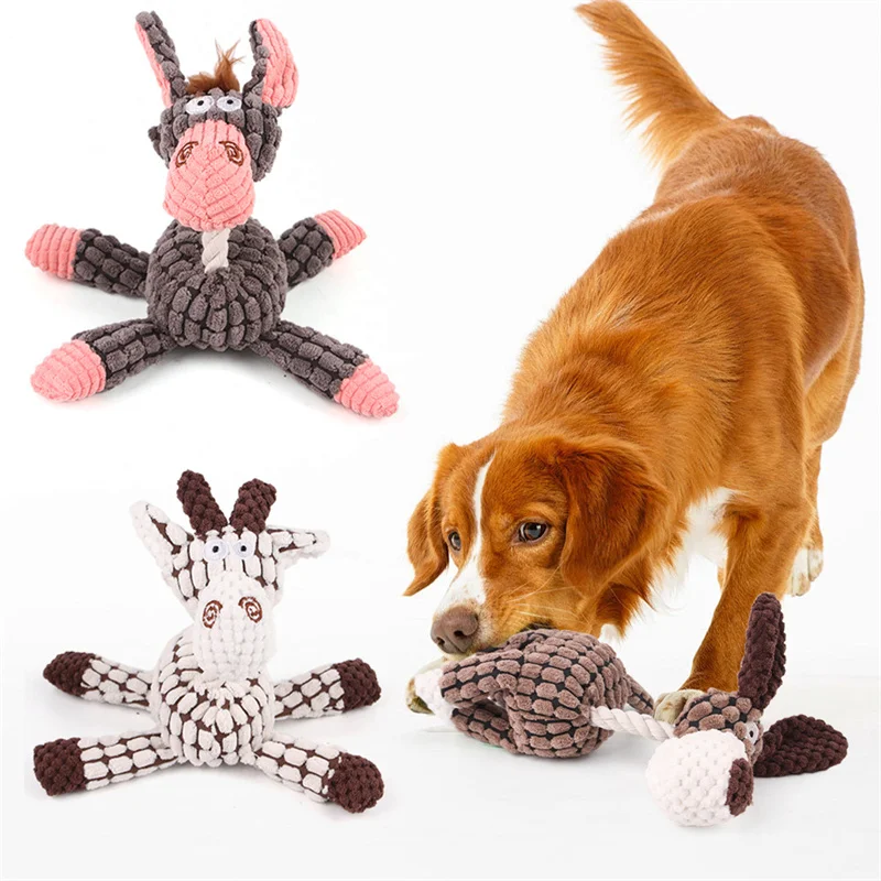 Cute Plushies Animals Plush Squeaky Dog Toys Corduroy Bite Resistant Soft Chew Puppy Toy for Small Medium Pet Dogs Accessories