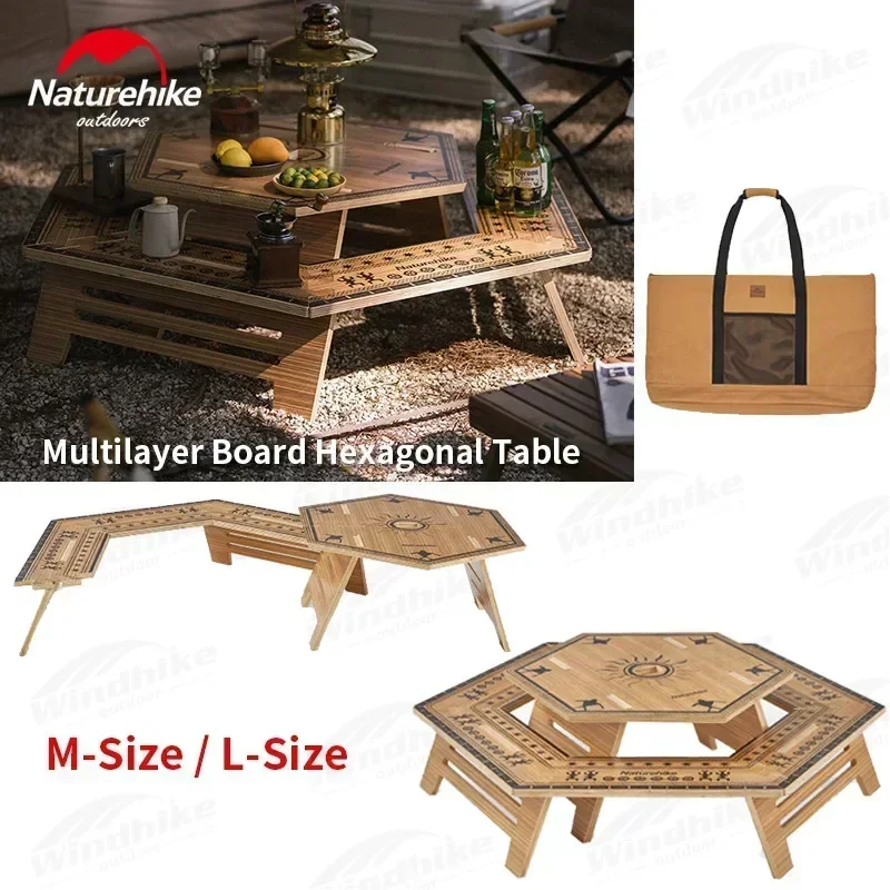 Nature-hike Hexagonal Splicing Camping Table DIY Multi-layer Board Table Removable Portable BBQ Picnic Double-Deck Extended Desk