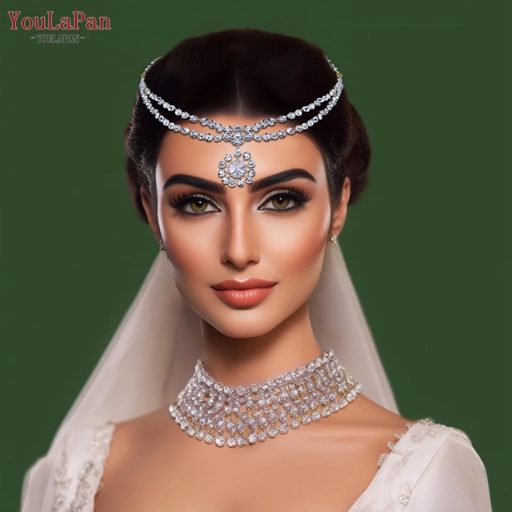 

YouLaPan Flower Shaped Forehead Chain Shiny Rhinestone Hair Comb Clip Vintage Queen Tiara Headband Jewelry Hair Accessory HP585