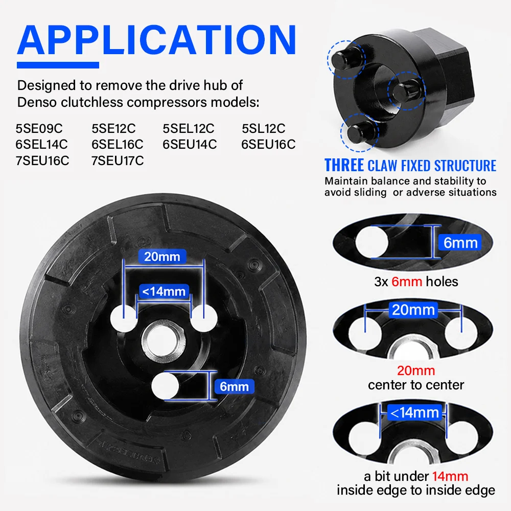 1Set AC Compressor Clutch Hub Removal Tool For Clutchless 5SE09C 5SE12C 5SEL12C 6SEL14C 6SEL16C 6SEU14C 6SEU16C For Denso Metal