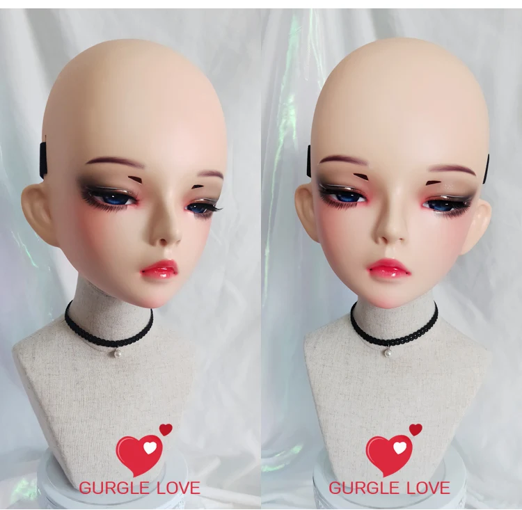 (Tian-B)Female Sweet Girl Resin Half Head Kigurumi BJD Eyes Crossdress Cosplay Japanese Anime Role Lolita Mask With Eyes And Wig
