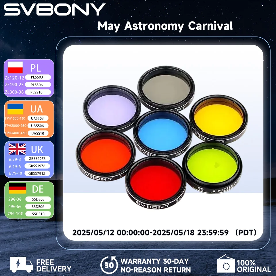 

Фильтр SVBONY 1,25 "Луна + фильтр CPL + набор пятицветных фильтров для улучшения обзора Луны и планет уменьшает световое загрязнение SV155