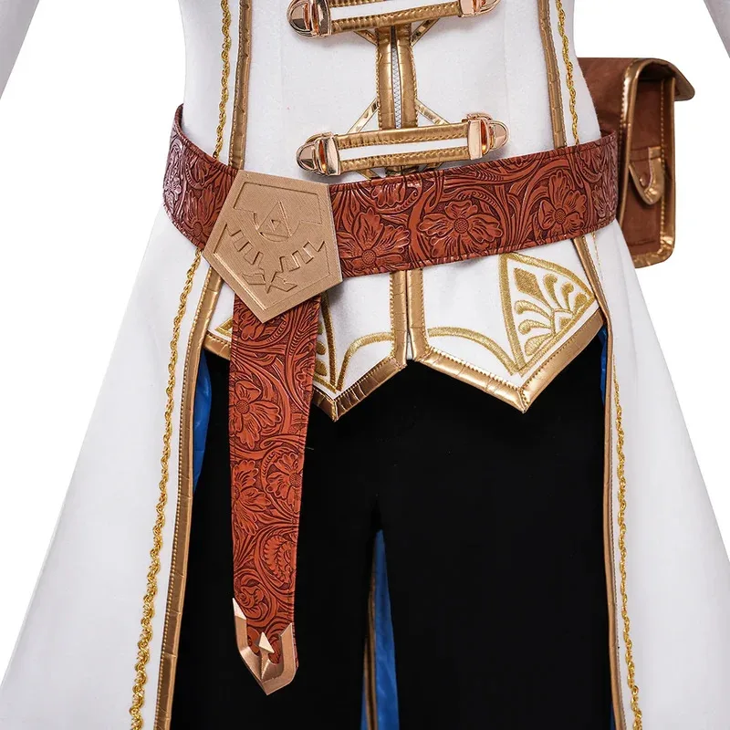 Set Kostum Aksesori Celana Selendang Kerah Kulit Jubah Mantel Putih Cosplay Anime Zelda Musim Dingin Baru