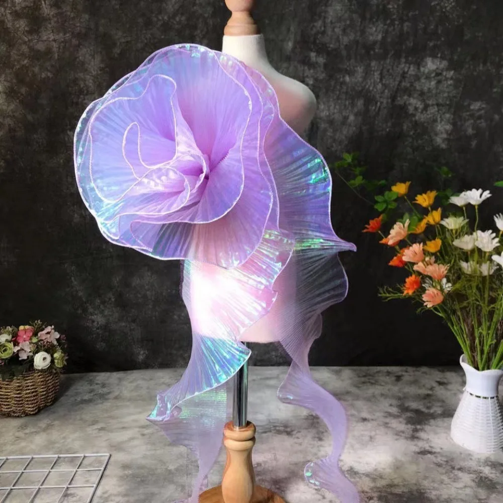 2025 1 ヤードグラデーションレース生地 DIY 透明プリーツレースリボン 15 センチメートル幅オーガンザ生地パッチワーク装飾