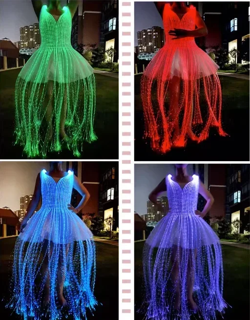 الألياف البصرية الباليه زي تنورة فستان مضيئة تغيير لون التحكم عن بعد DIY بها بنفسك حسب الطلب