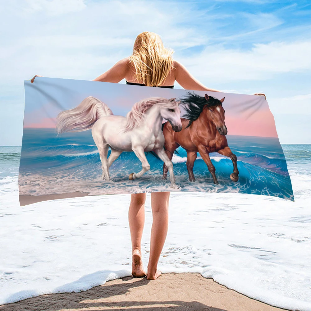 Running Horse Beach Towel Animal Cool Summer Microfiber Quick Dry Bath Towels Kids Teens Travel Camping Sports Mat Spa Gifts