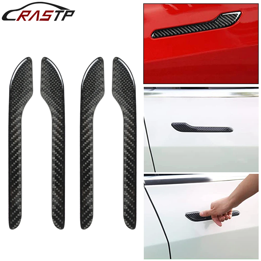 

New 4pcs Carbon Fiber Door Handle Cover Protector Sticker Exterior Decoration Accessories For 2016-2023 Model 3 Y X S LKT105