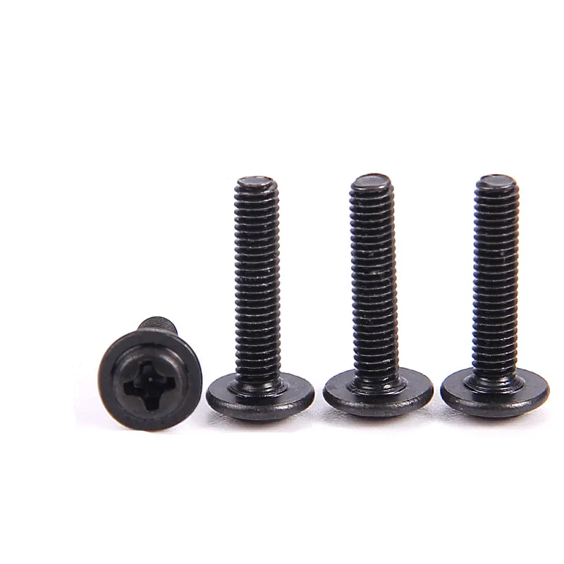 50Pcs M2 M2.5 M3 M4 PWM DIN967 Black Pan Padded Screws Referral Computer Case Chassis Fixed Motherboard Screws With Pad