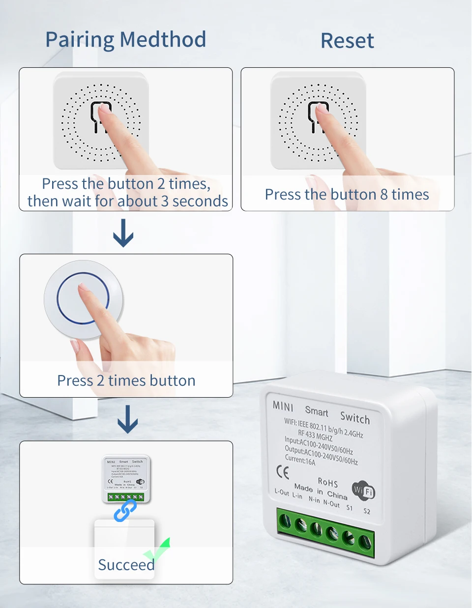 Tuya WiFi Smart Licht Schalter 16A 433MHz Drahtlose Fernbedienung Relais Controller Sprachsteuerung Funktioniert Mit Alexa Google Hause – Detail 6
