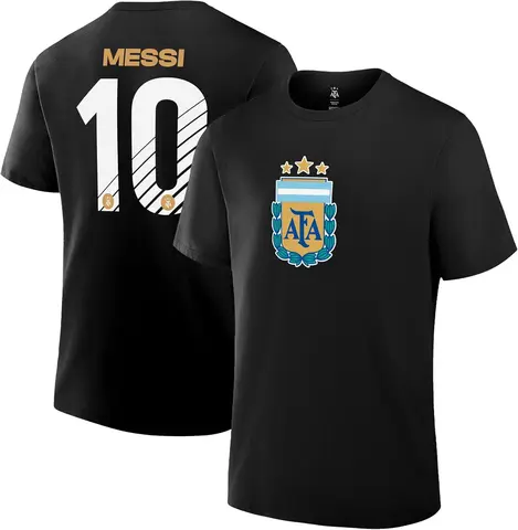 Unisex Argentina AFA 3 Stars T-Shirt Front Back Print Messi No.10 Football Cotton Short Sleeve Soccer Fan Casual Tee