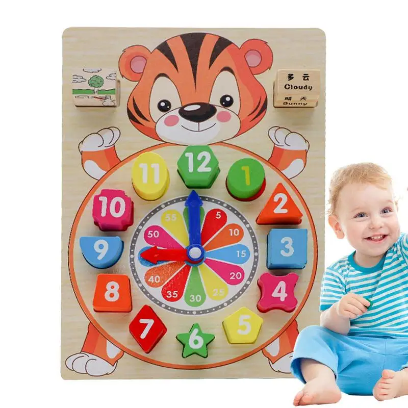 Wooden Teaching Clock Early Learning Educational Toy Cognitive Early Learning Educational Toy Funny Shape Color Sorter Toys For