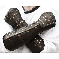 Średniowieczny Steampunk wiking wojownik rycerz Bracer Ronin samuraj Lederen Handschoen ochraniacz na ramię zbroja Unisex akcesoria do Cosplay