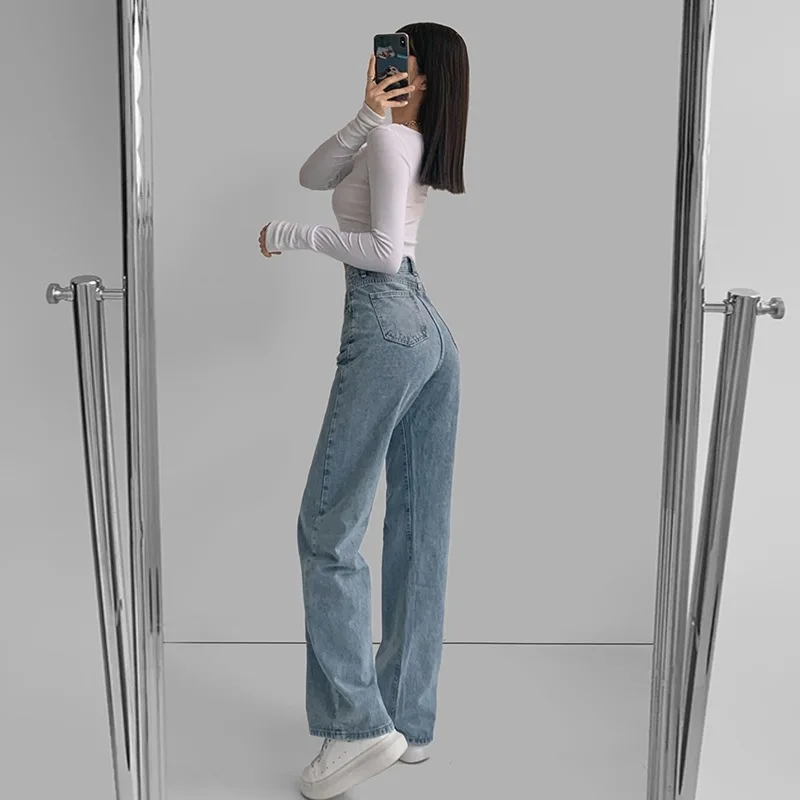 Woman Jeans Wide Leg Cotton Denim Clothing 2023 New Trand Streetwear Vintage High Waist Trousers Fashion Straight Pants