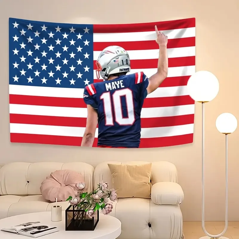 #10 Maye Football Tapestry Wall Hanging New England Game Day Lightweight Photo Print Bedroom Dorm Man Cave Home Decor Fan Gift